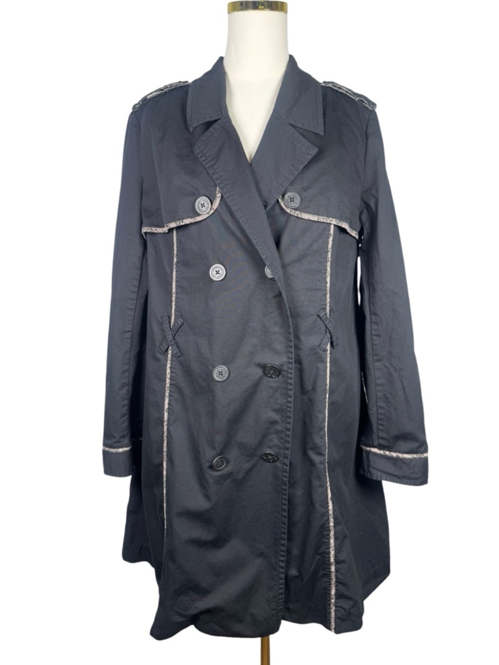 Jason Wu for Target Trench Coat Black Double Breasted Cotton Size L - Picture 2 of 13